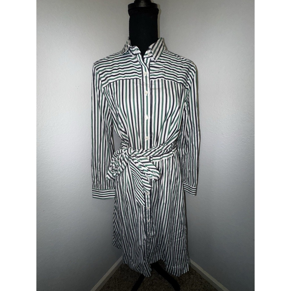 J.CREW Cotton Button-up‎ Long Sleeve Collared Tie Belt Striped Dress Size 8